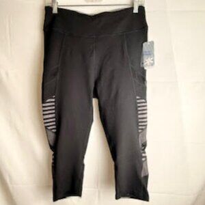 Splendid Active Black Crop Leggings | Size L | Striped Mesh Panels | NWT